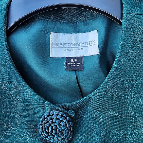 Womens 10P Modern Matriarch Vintage Rich Green Brocade Blazer Skirt Set - Picture 12 of 13